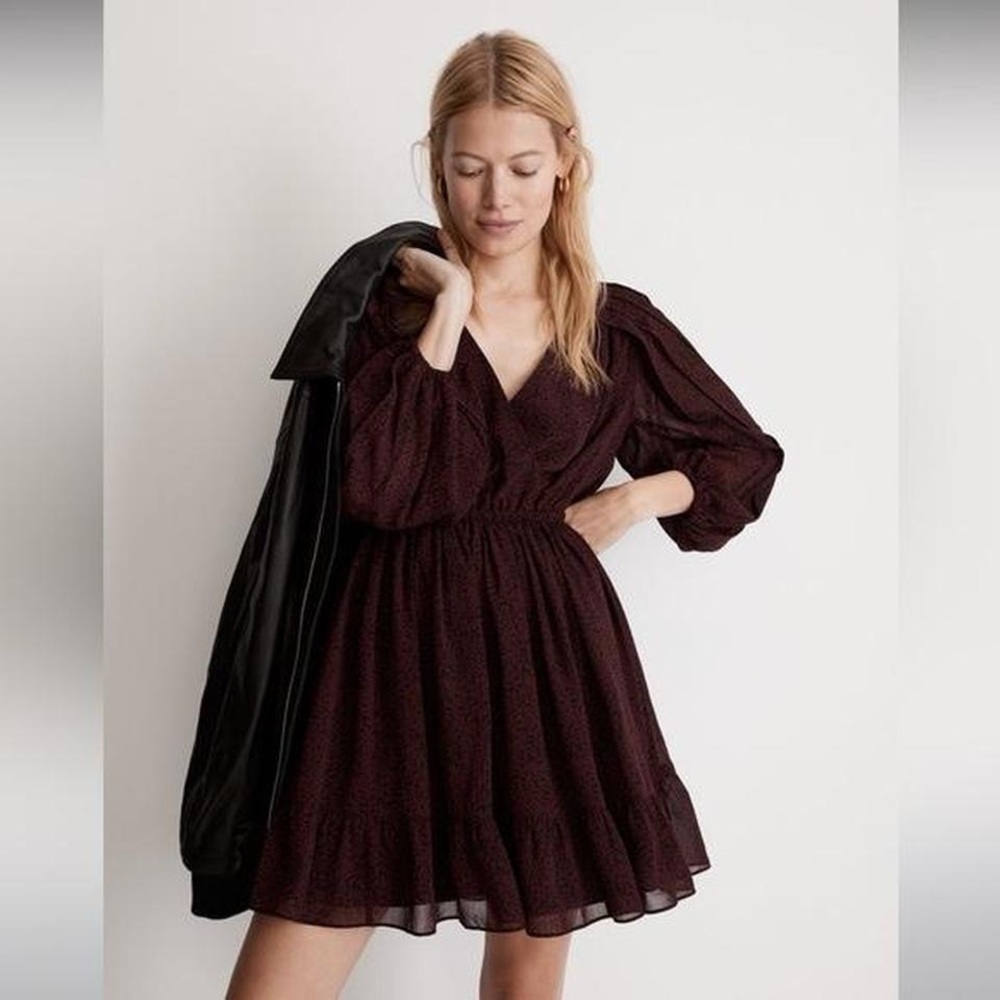 🆕Madewell Burgundy Floral Wrap Mini Dress ~ Size XS